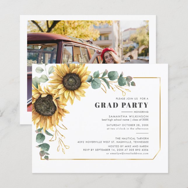 Sunflower Photo Graduation 2026 Party Invitation (Front/Back)