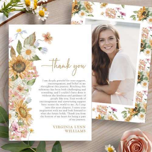 Sunflower Photo Graduation Thank You Card