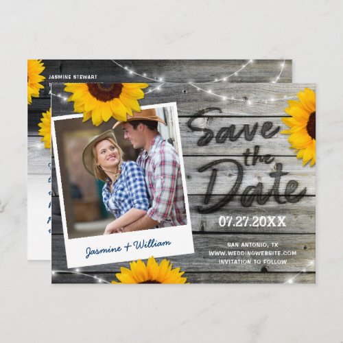 Sunflower Photo Gray Rustic Wedding Save the Date Announcement Postcard