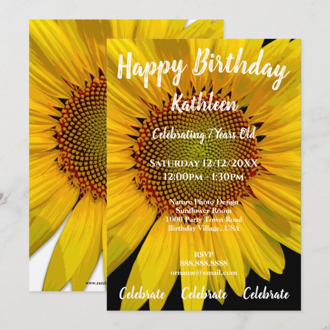 SUNFLOWER PHOTO HAPPY BIRTHDAY INVITATION (Front/Back)