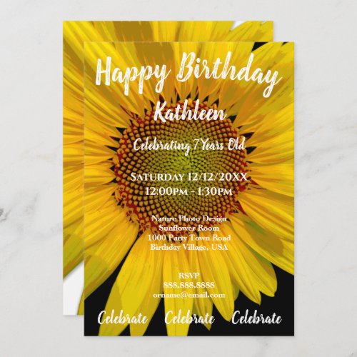 SUNFLOWER PHOTO HAPPY BIRTHDAY INVITATION