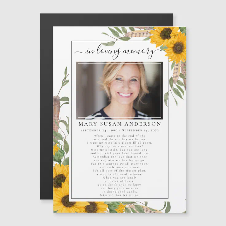 Sunflower Photo In Loving Memory Funeral Poem Card 