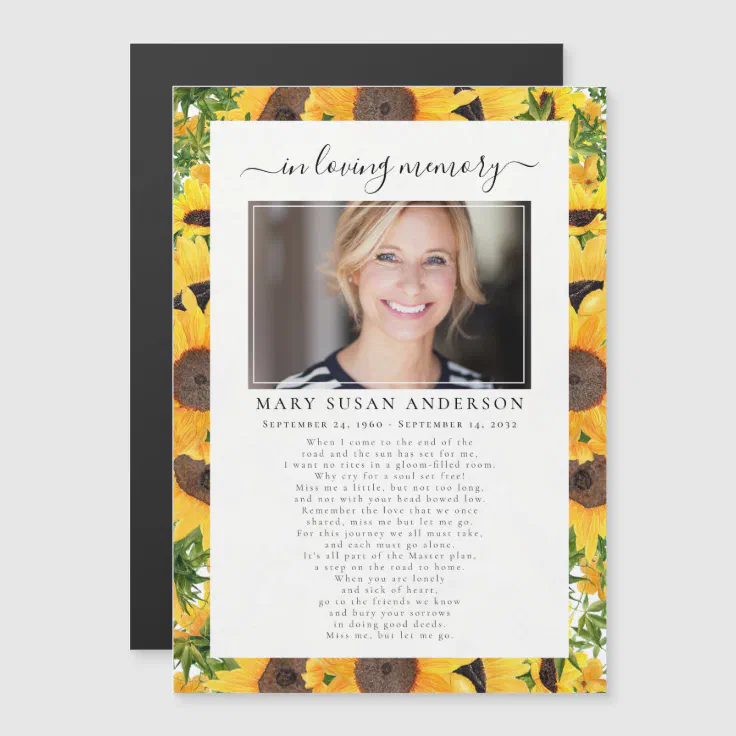 Sunflower Photo In Loving Memory Funeral Poem Card | Zazzle