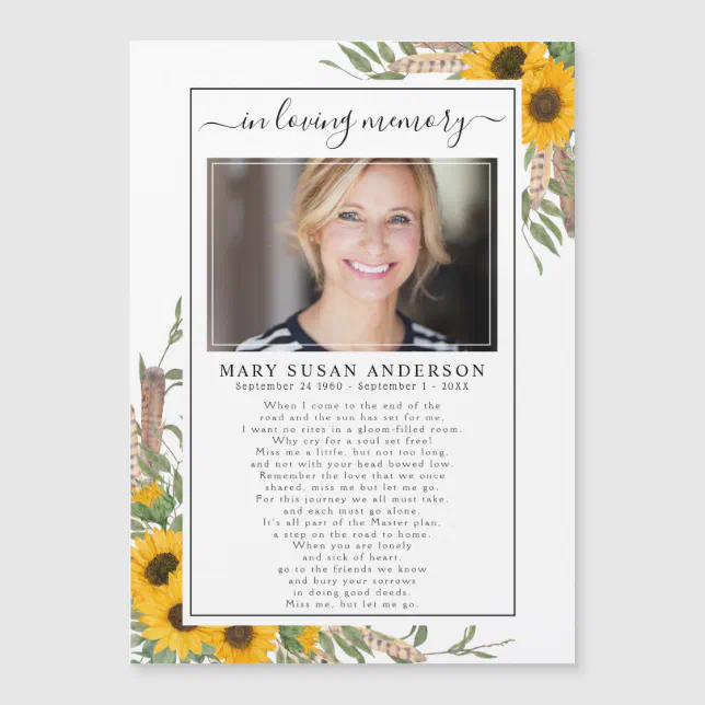 Sunflower Photo In Loving Memory Funeral Poem Card | Zazzle