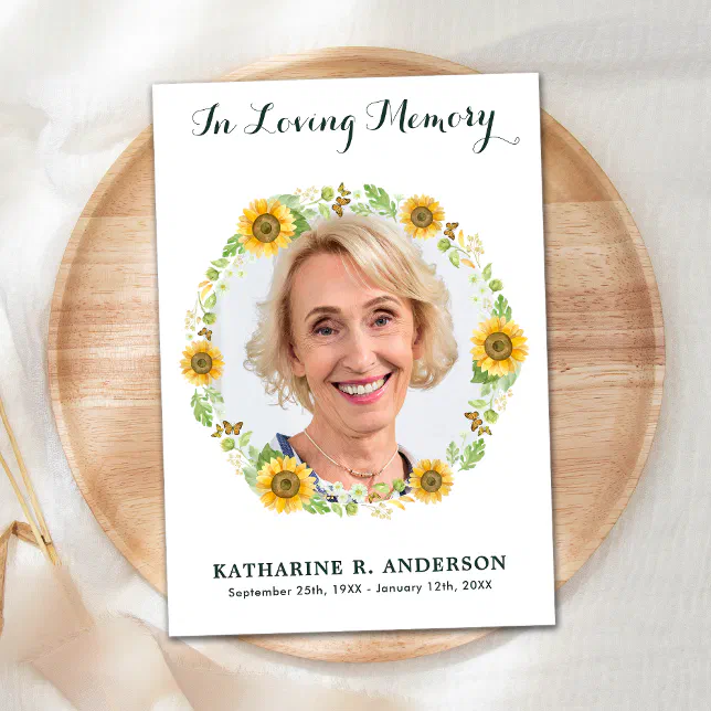 Sunflower Photo Memorial Funeral Sympathy Thank You Card | Zazzle