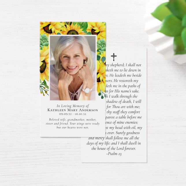 Sunflower Photo Memorial Prayer Card (Desk)
