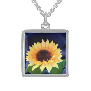 sunflower photo necklace yellow and blue