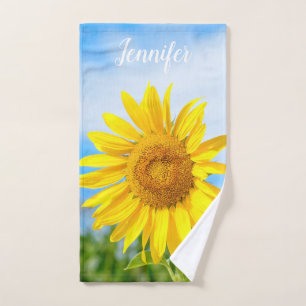 Sunflower Photo Personalized Name Hand Towel
