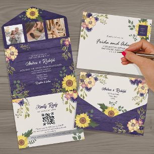 Sunflower Photo QR Code Wedding All In One Invitation