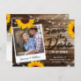 Sunflower Photo Rustic Wood Wedding Save the Date Announcement Postcard