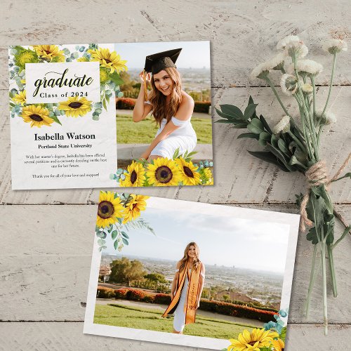 Sunflower Photo Script Graduation Announcement