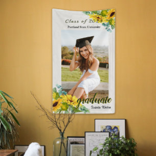 Sunflower Photo Script Graduation Party Banner