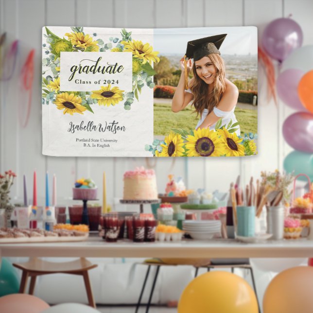 Sunflower Photo Script Graduation Welcome Party Banner (Sunflower Photo Script Graduation Welcome Party Banner)