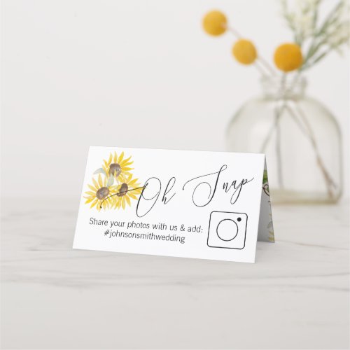 Sunflower Photo Share Folded table card hashtag