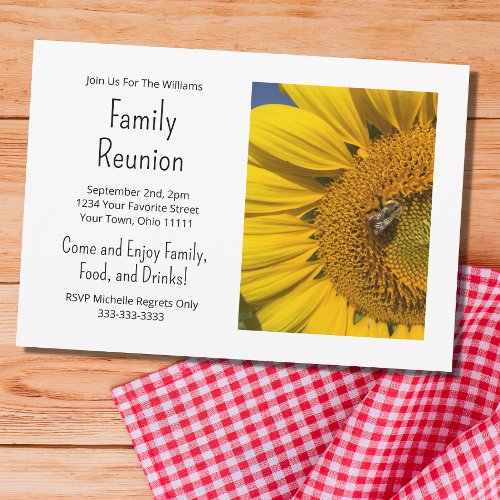 Sunflower Photo Summer Family Reunion Barbecue Invitation