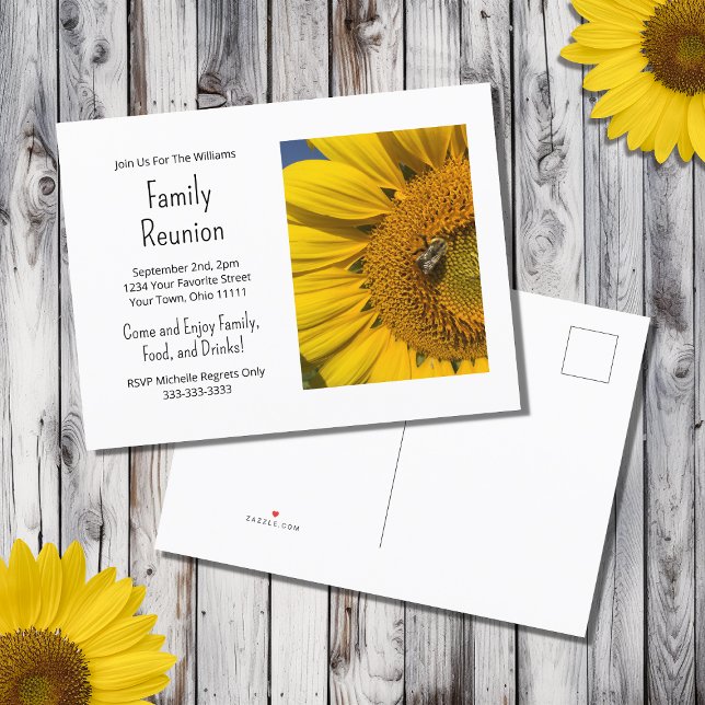 Sunflower Photo Summer Family Reunion Barbecue Invitation Postcard (Creator Uploaded)