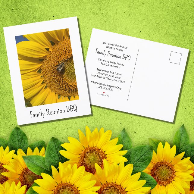 Sunflower Photo Summer Family Reunion BBQ Invitation Postcard (Creator Uploaded)