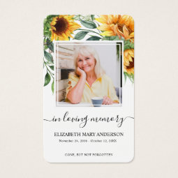 Sunflower Photo Sympathy Funeral Prayer Card | Zazzle
