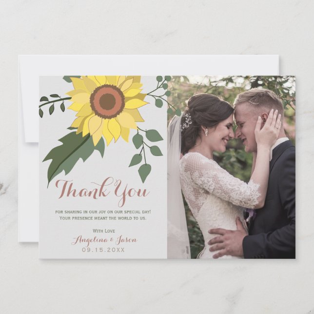 Sunflower Photo Wedding Thank You Card (Front)