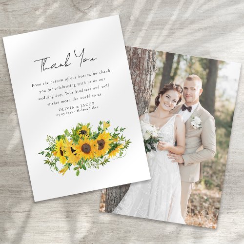 Sunflower Photo Wedding Thank You Card