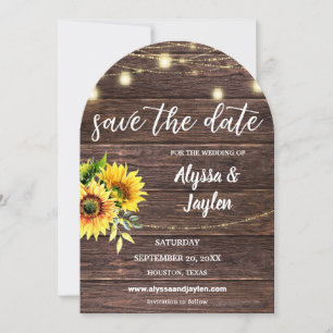 Sunflower Photo & Wood & Lights Save the Date Arc Invitation