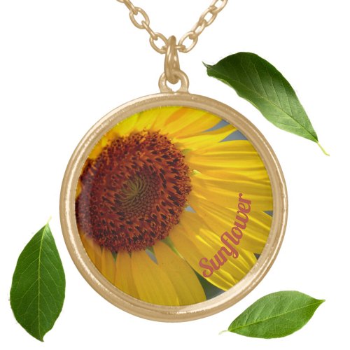 Sunflower Photographic Botanical Floral Gold Plated Necklace