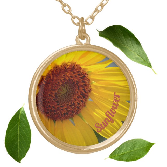 Sunflower Photographic Botanical Floral Gold Plated Necklace (Creator Uploaded)