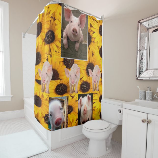 Sunflower Pig Shower Curtain (In Situ)