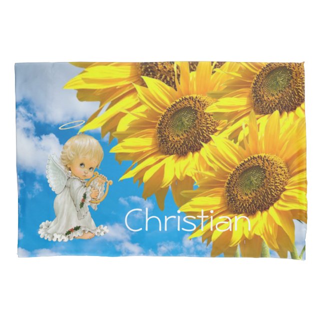 Sunflower Pillow Case, Floral Baby Angel Pillow Case (Front)