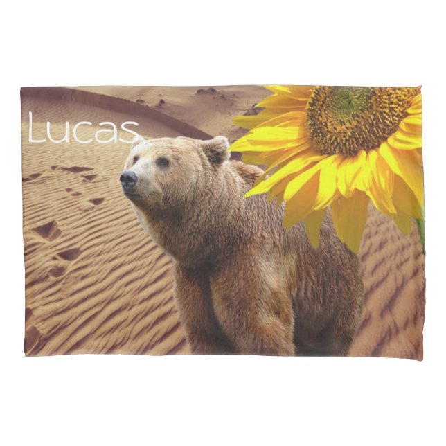 Sunflower Pillow Case, Floral Bear Pillow Case (Front)