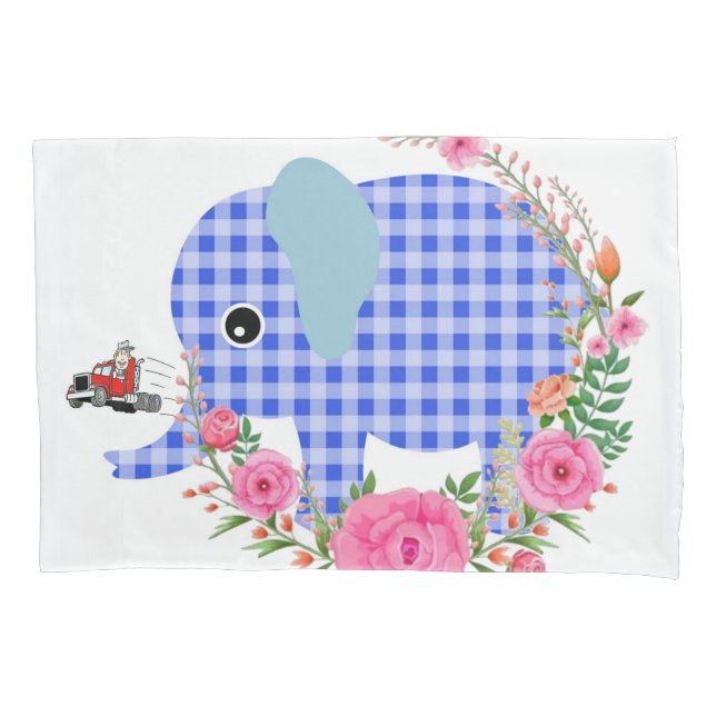 Sunflower Pillow Case, Floral Blue Elephant Case (Front)