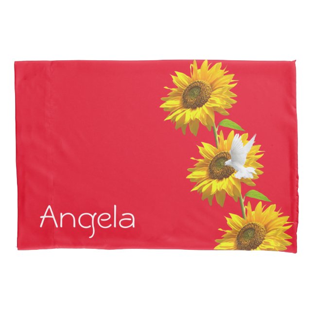 Sunflower Pillow Case, Floral Dove Pillow Case (Front)
