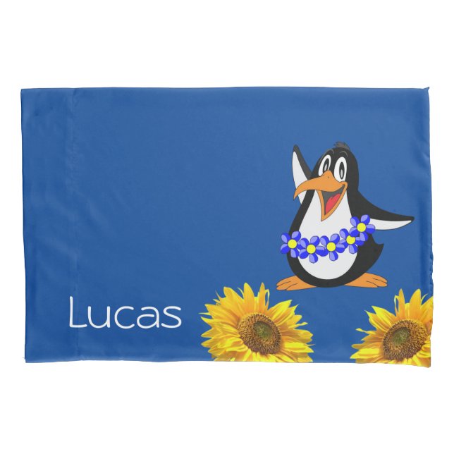 Sunflower Pillow Case, Floral Penguin Pillow Case (Front)