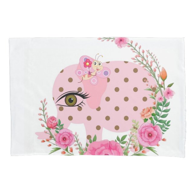 Sunflower Pillow Case, Floral Pink Elephant Pillow Case (Front)