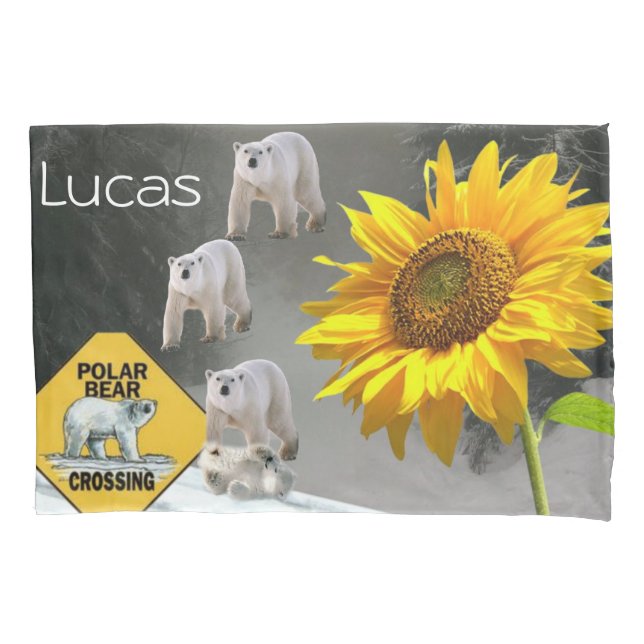 Sunflower Pillow Case, Floral Polar Bear Pillow Case (Front)