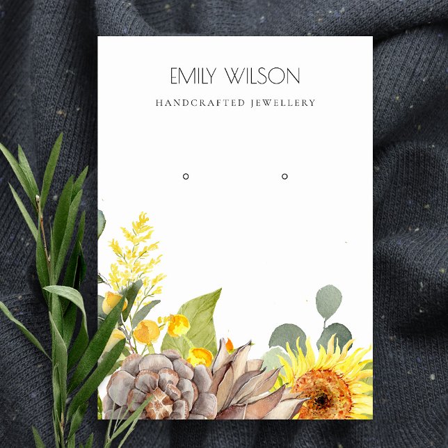 SUNFLOWER PINE CONE FLORAL EARRING DISPLAY LOGO BUSINESS CARD (Creator Uploaded)
