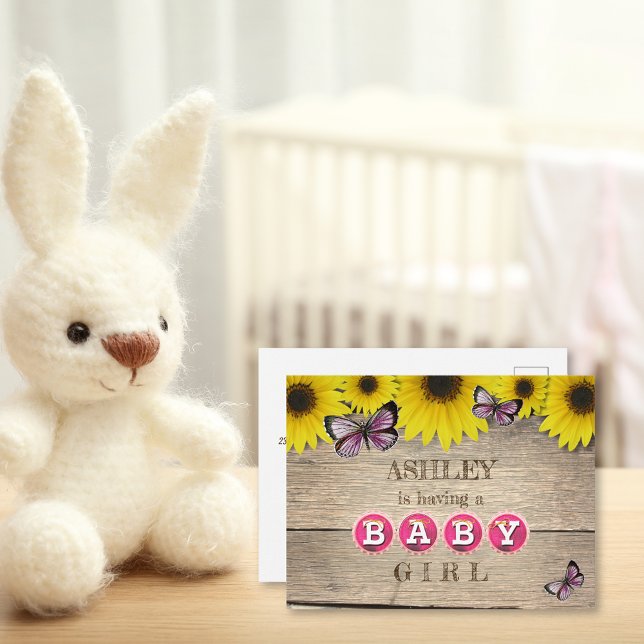 Sunflower Pink Baby Shower Invitation | Girl Postcard (Creator Uploaded)