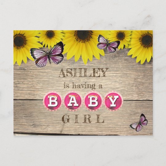 Sunflower Pink Baby Shower Invitation Girl Postcard
