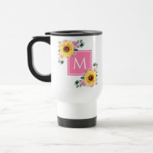 Sunflower Pink Botanical Watercolor Monogrammed