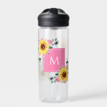 Sunflower Pink Botanical Watercolor Monogrammed