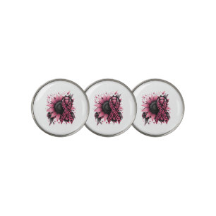 Sunflower Pink Breast Cancer Awareness Golf Ball Marker