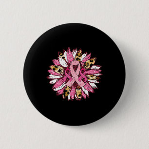 Sunflower Pink Breast Cancer Awareness Women Warri Button