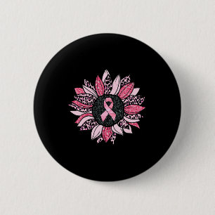Sunflower Pink Breast Cancer Awareness Women Warri Button