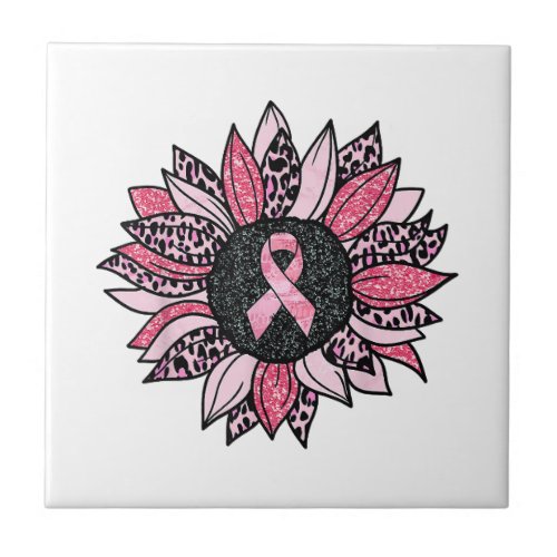 Sunflower Pink Breast Cancer Awareness Women Warri Ceramic Tile