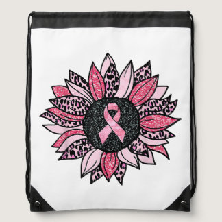 Sunflower Pink Breast Cancer Awareness Women Warri Drawstring Bag