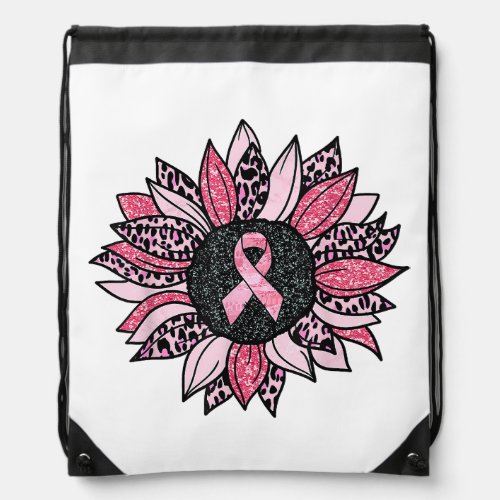 Sunflower Pink Breast Cancer Awareness Women Warri Drawstring Bag