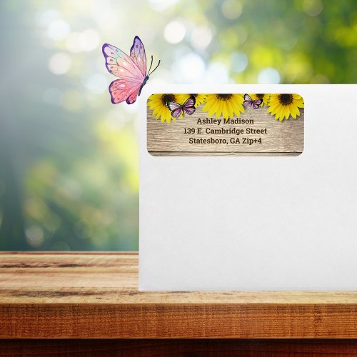 Sunflower Pink Butterflies Return Address Label