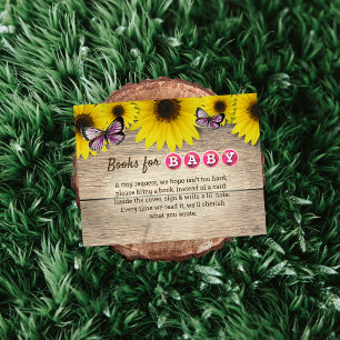 Sunflower Pink Butterfly Baby Shower Book Request Enclosure Card