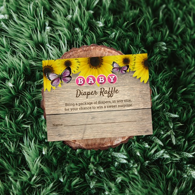 Sunflower Pink Butterfly Baby Shower Diaper Raffle Enclosure Card (Creator Uploaded)
