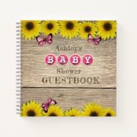 Sunflower Pink Butterfly Baby Shower Guest Book